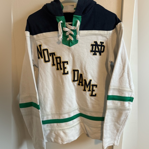 Notre Dame Other - Youth Lace-Up Hoodie Sweatshirt - White, Navy & Green xs